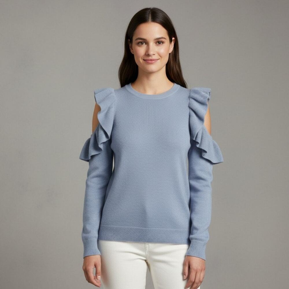 Love On A Hanger Womens M Purple Cold Shoulder Ruffle Sweater Long Sleeve